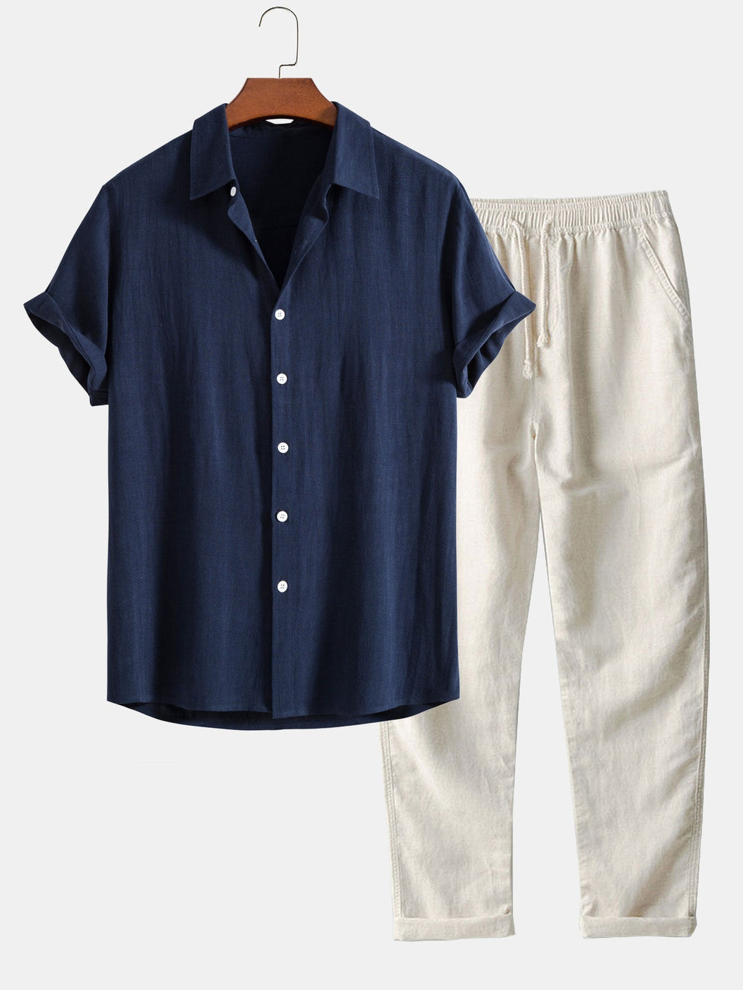Luke | Linnen Rayon Mix Knopen Shirt & Rechte Pijpen Linnen Broek