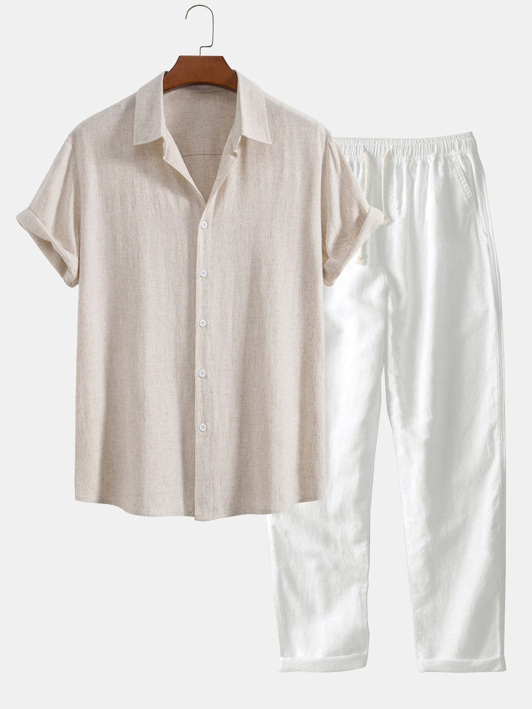 Luke | Linnen Rayon Mix Knopen Shirt & Rechte Pijpen Linnen Broek