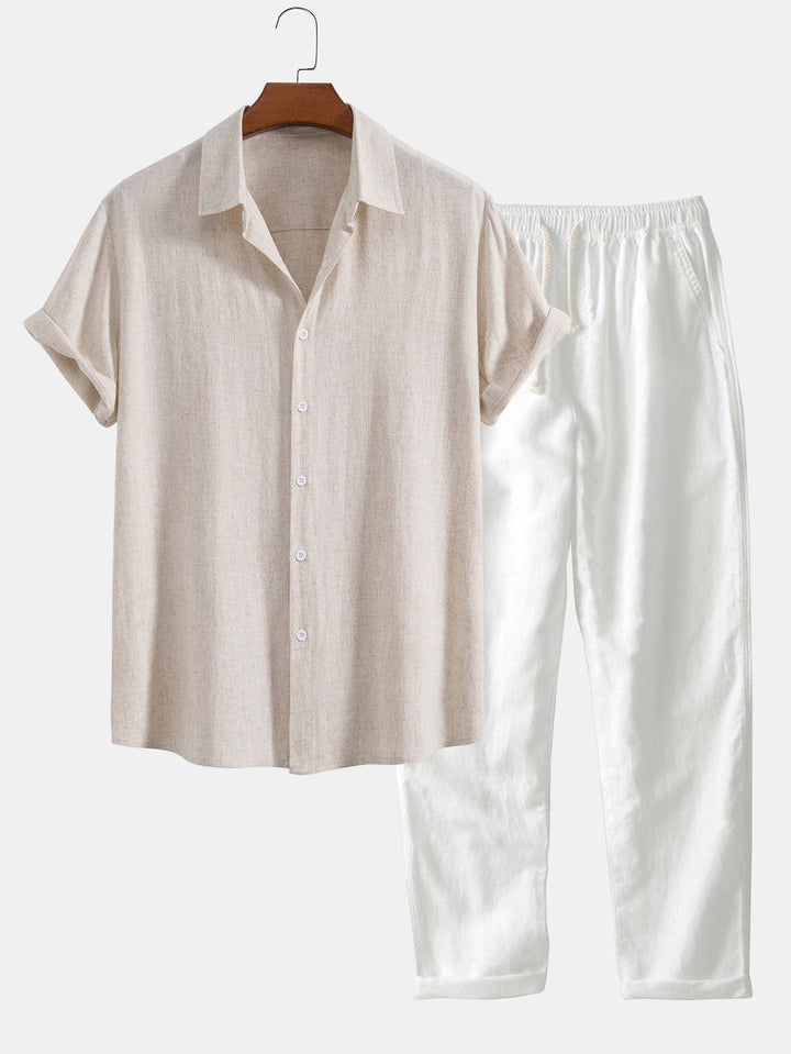 Luke | Linnen Rayon Mix Knopen Shirt & Rechte Pijpen Linnen Broek