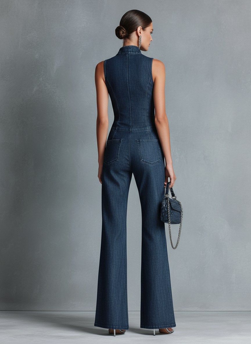 Lana | Sleeveless Jumpsuit with a Flared High Collar in Retro Style and a Zipper at the Front