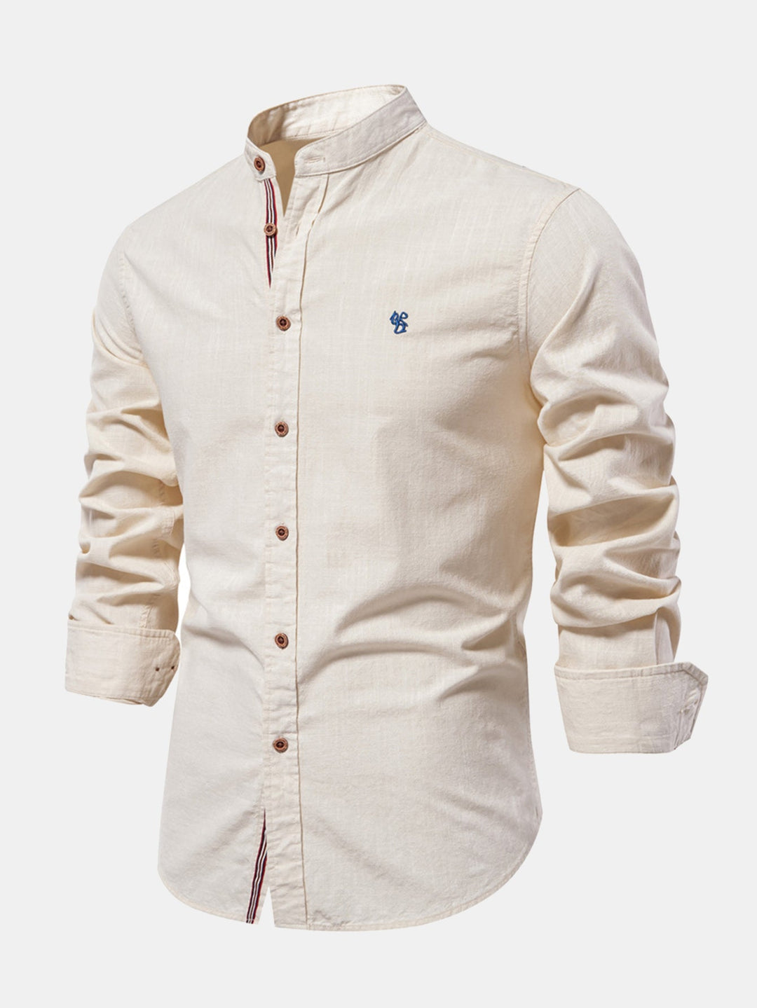 Rob | High-neck linen effect long-sleeve shirt