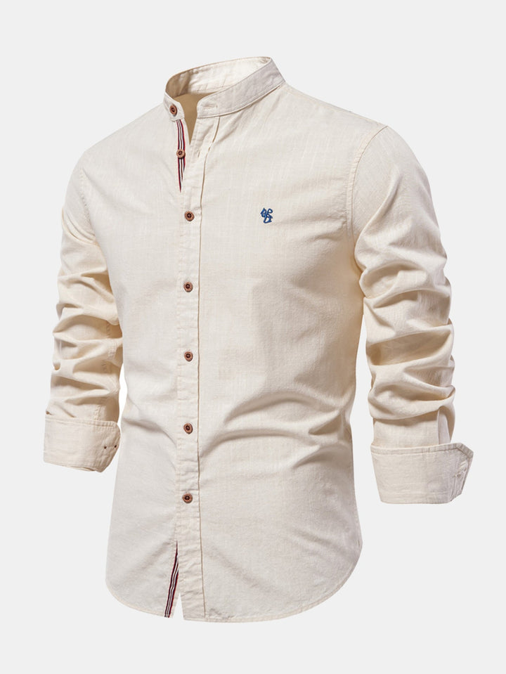 Rob | High-neck linen effect long-sleeve shirt