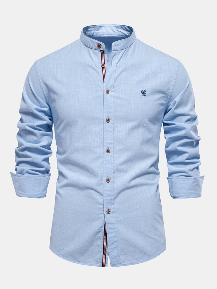 Rob | High-neck linen effect long-sleeve shirt