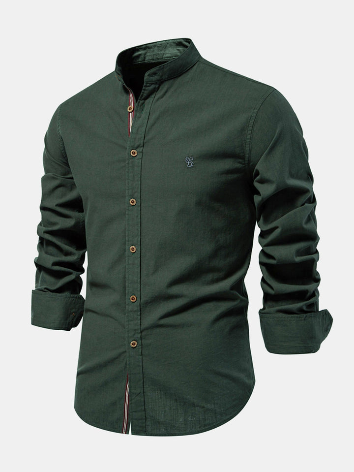 Rob | High-neck linen effect long-sleeve shirt