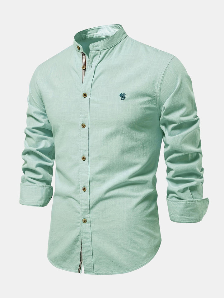 Rob | High-neck linen effect long-sleeve shirt