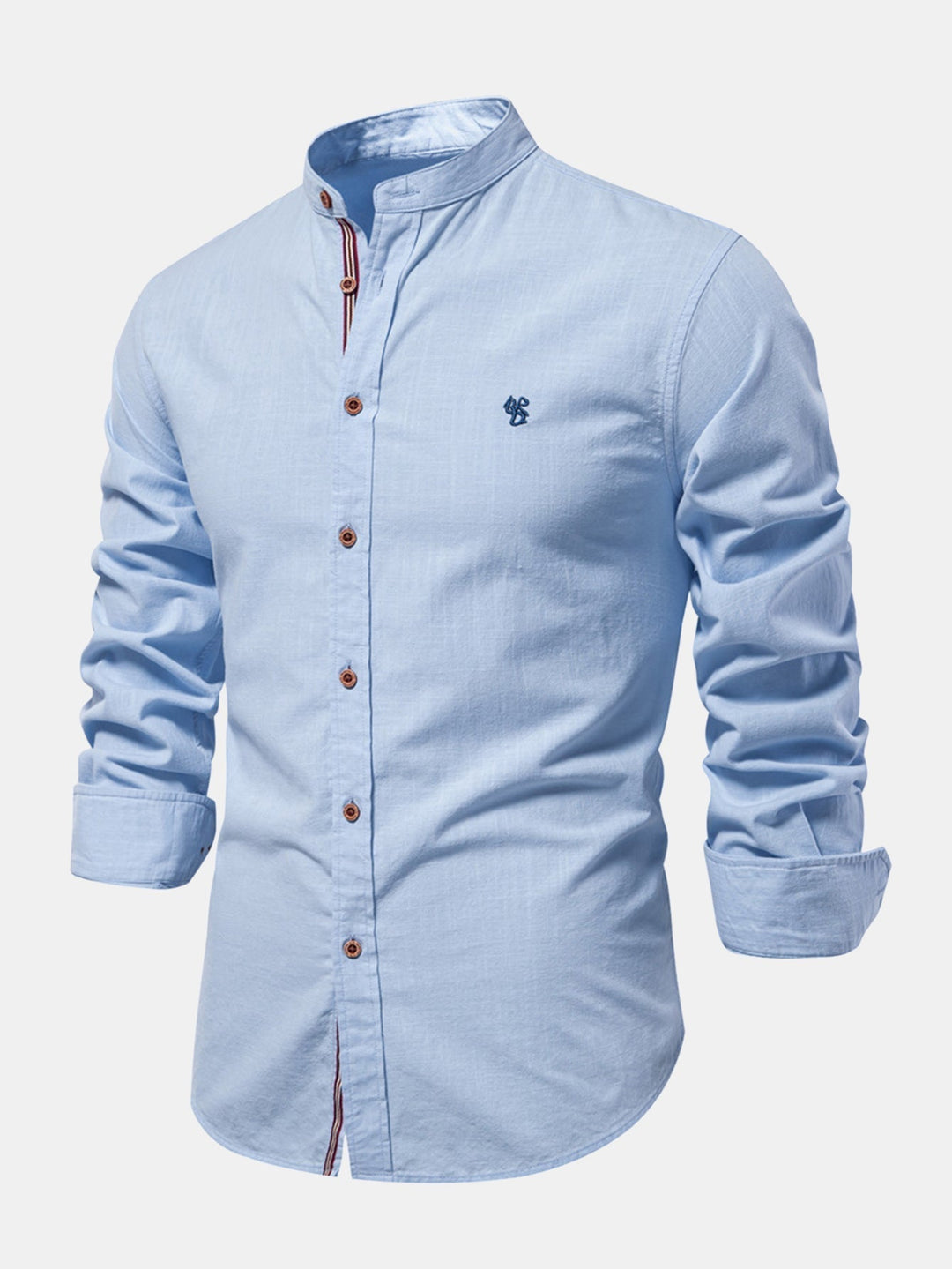 Rob | High-neck linen effect long-sleeve shirt