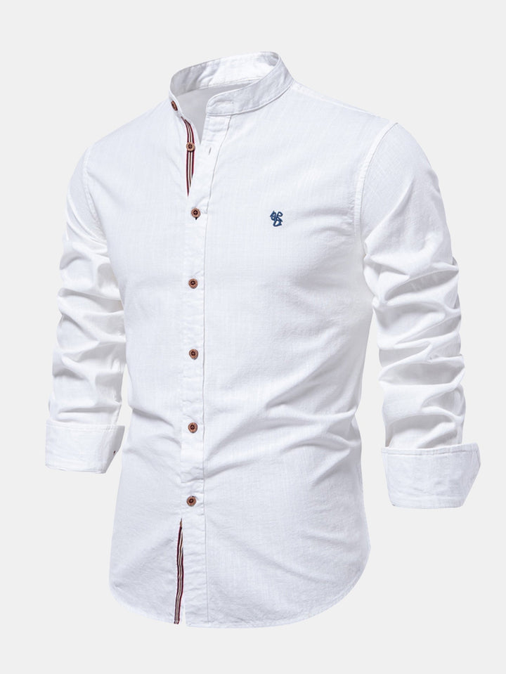 Rob | High-neck linen effect long-sleeve shirt