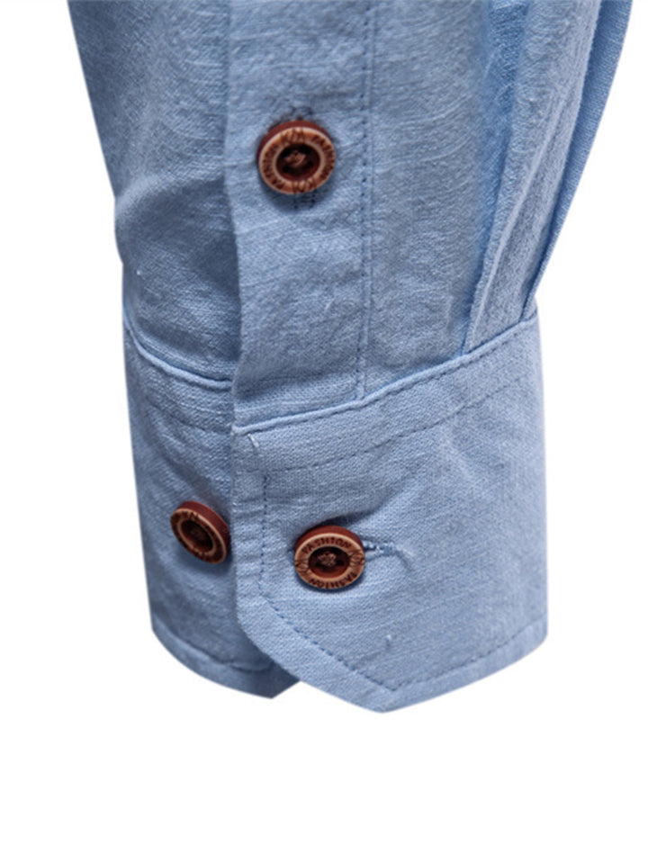 Rob | High-neck linen effect long-sleeve shirt
