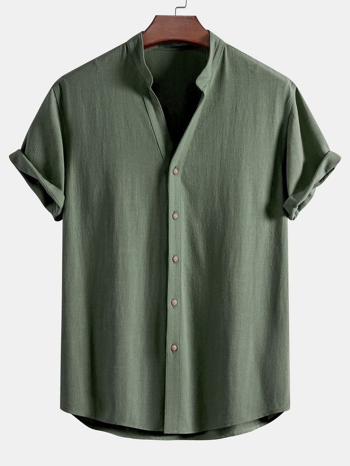 Tommy | Linen and Rayon V-Neck Short Sleeve Shirt