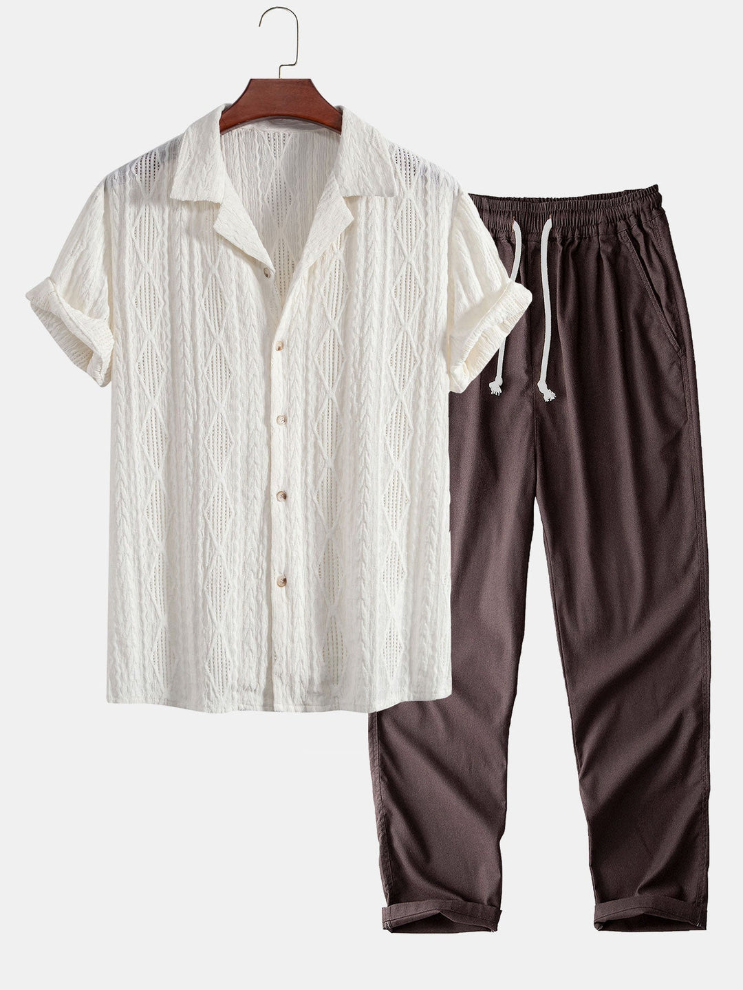 Shai | Geometrisch Jacquard Cubaanse Shirt & Rechte Linnen Broek