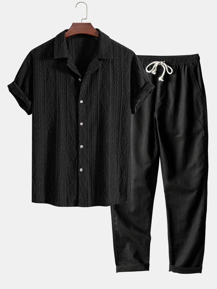 Shai | Geometrisch Jacquard Cubaanse Shirt & Rechte Linnen Broek