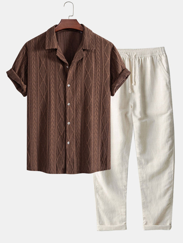 Shai | Geometrisch Jacquard Cubaanse Shirt & Rechte Linnen Broek