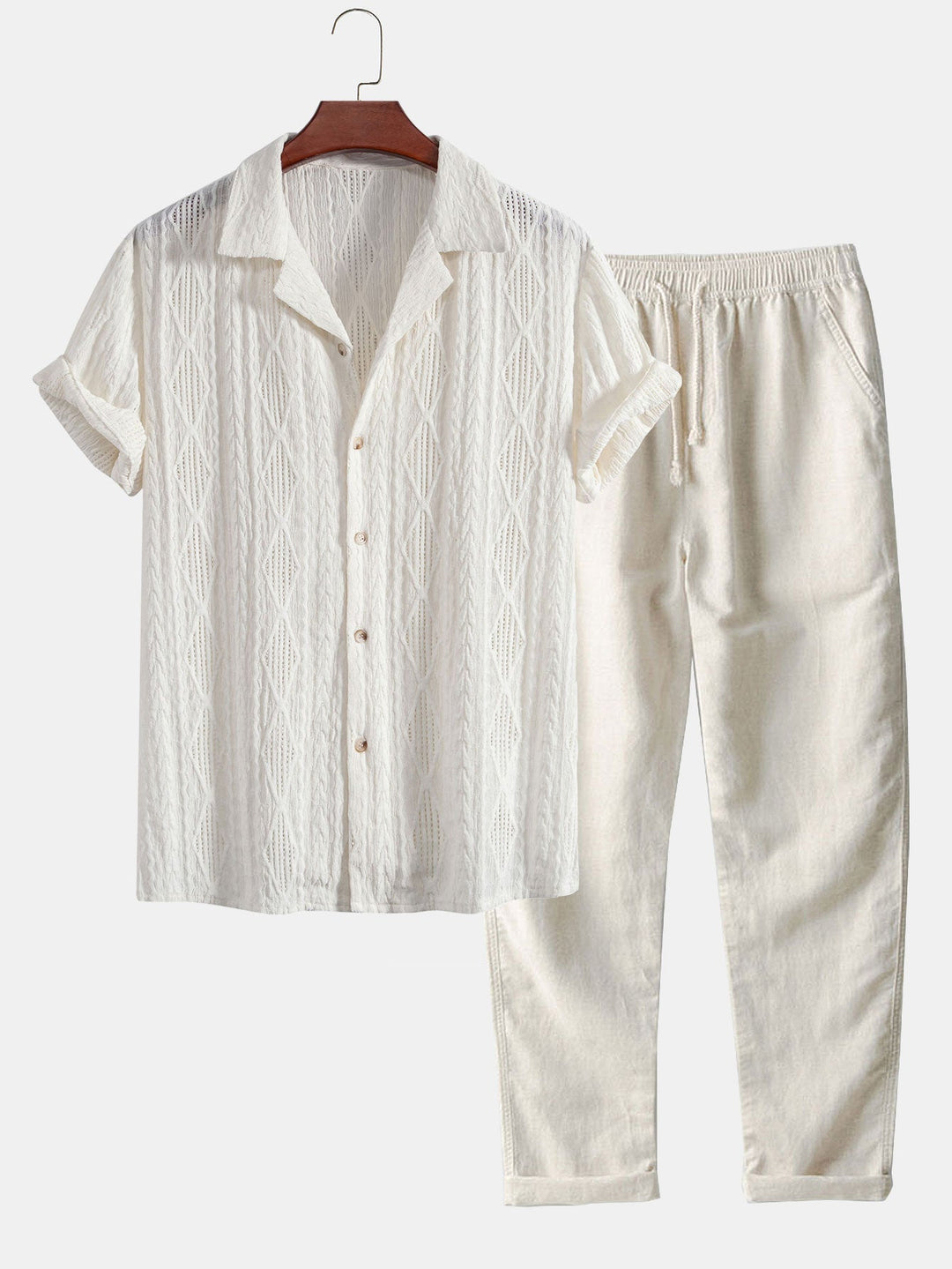 Shai | Geometrisch Jacquard Cubaanse Shirt & Rechte Linnen Broek