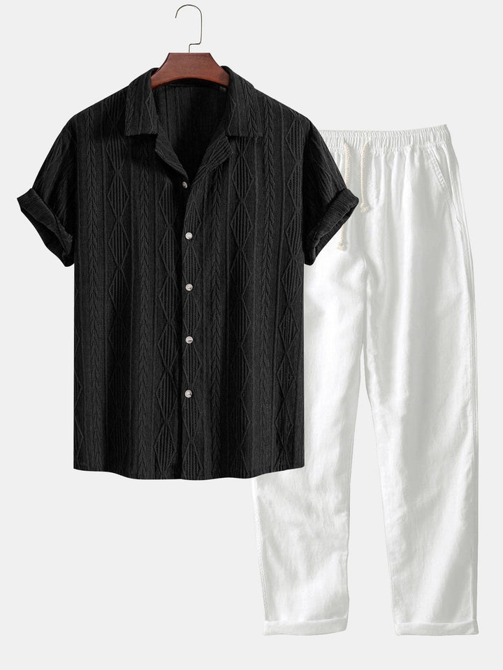 Shai | Geometrisch Jacquard Cubaanse Shirt & Rechte Linnen Broek