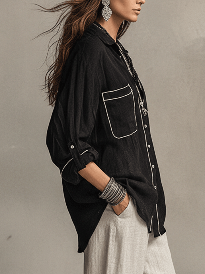Modern Bohemian Effortless Black Linen Shirt
