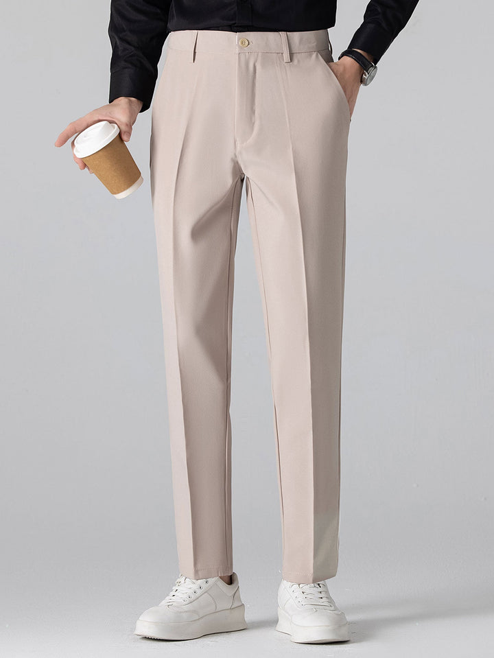 Luke | Contrast Trim Ribbed Johnny Collar Knit Polo & Slim Fit Tapered Trousers