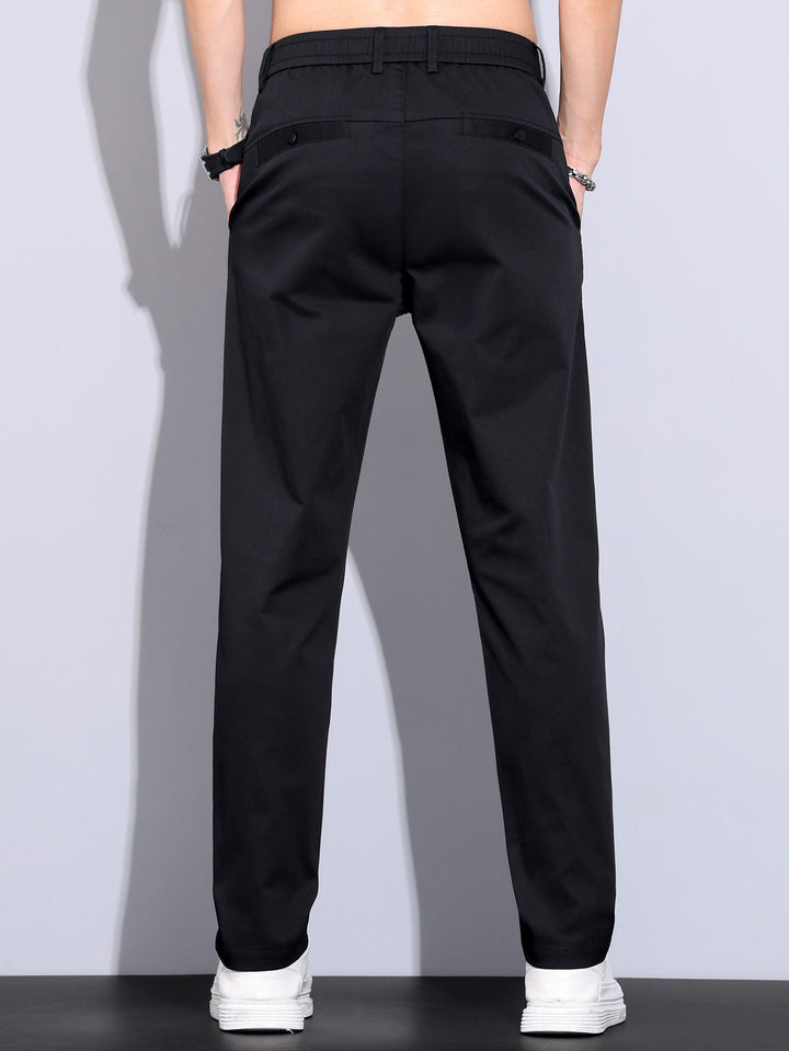 Brian | Contrast Trim Textured Zipper Knit Polo & Elastic Waist Straight Leg Trousers