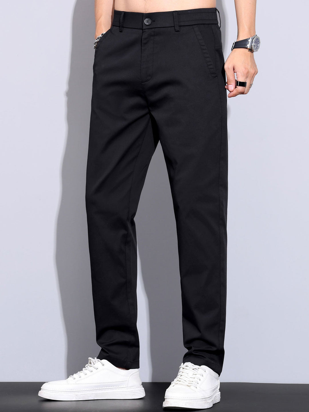 Bobby | Contrast Trim Ribbed Johnny Collar Knit Polo & Elastic Waist Straight Leg Trousers