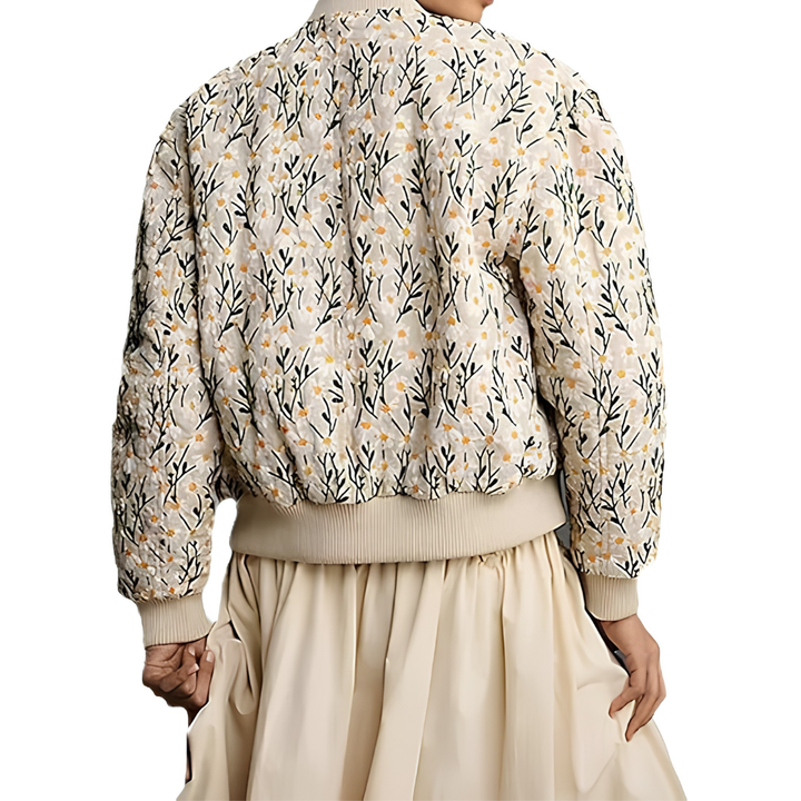 FERN™ – Daisy Print Quilted Cropped Bomber Jacket