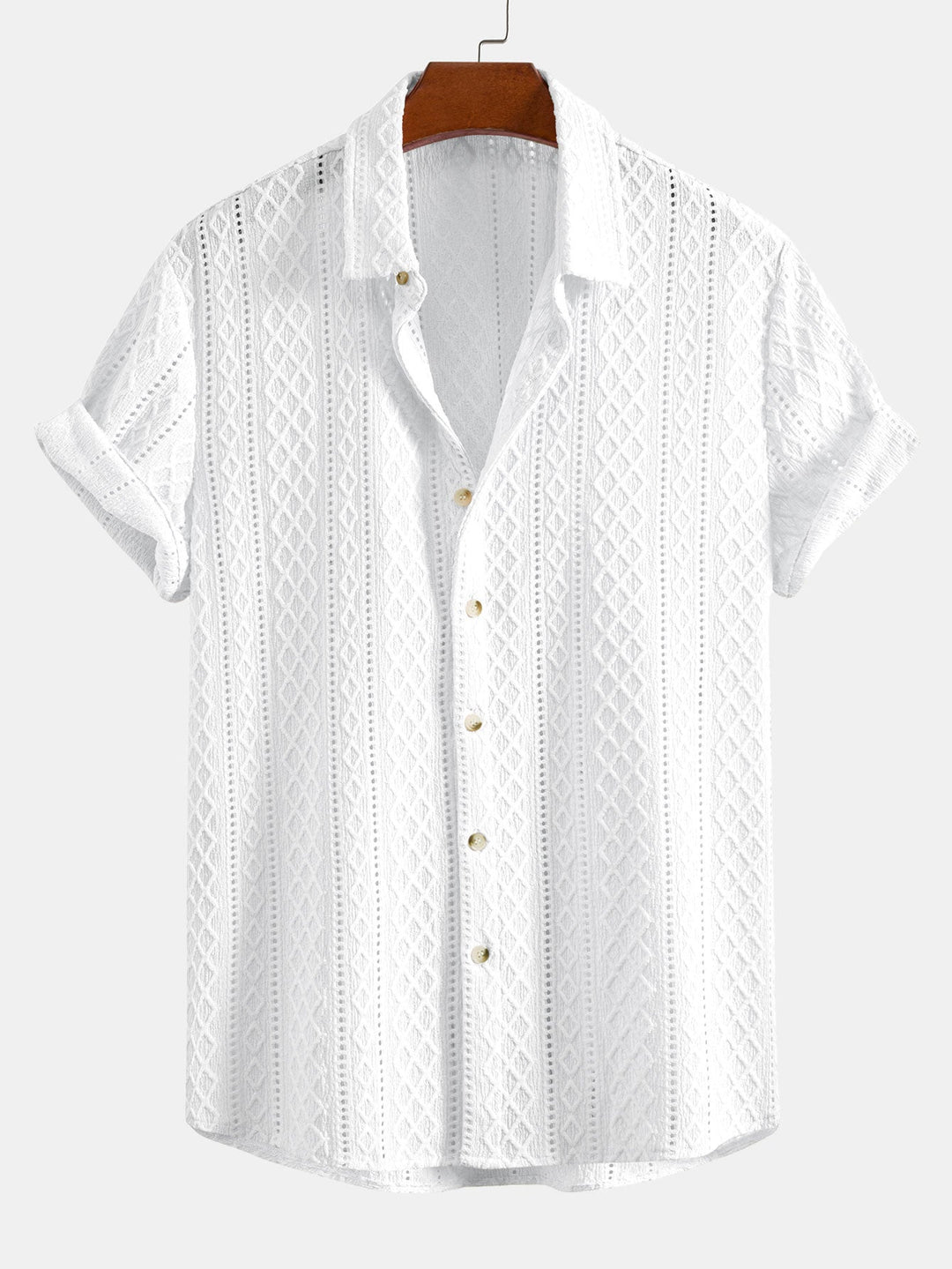 Matt | Geometry Rhombus Jacquard Button Up Shirt & Crinkle Textured Straight Leg Pants