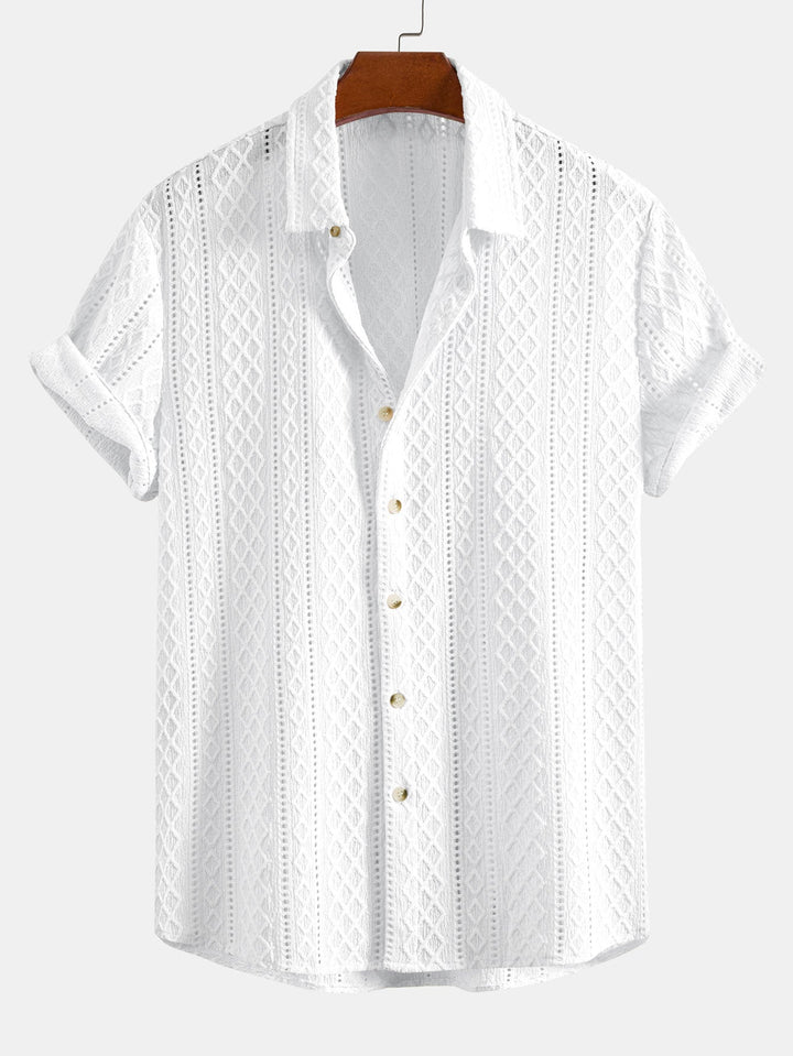 Matt | Geometry Rhombus Jacquard Button Up Shirt & Crinkle Textured Straight Leg Pants