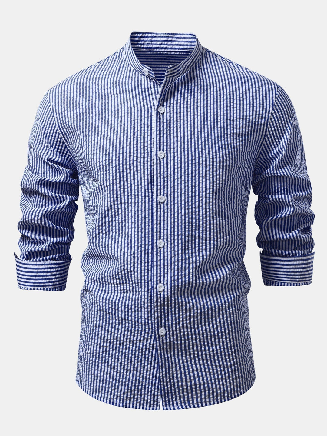 Anthony | Striped Seersucker Shirt with High Collar