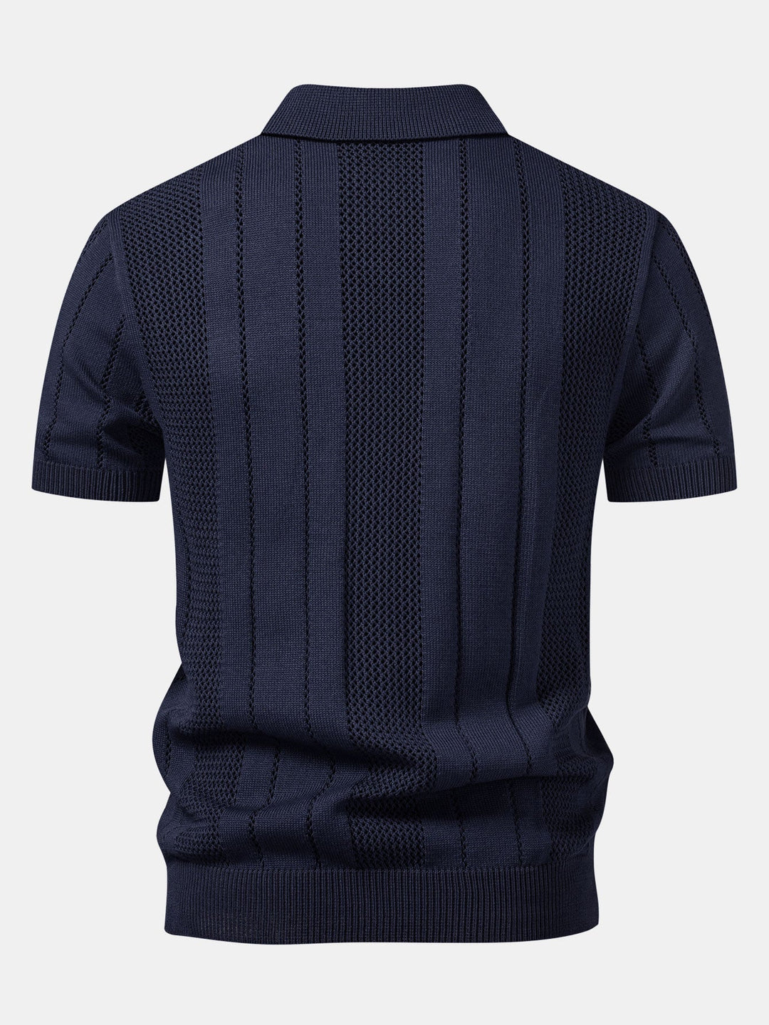 Eddie | Johnny Collar Striped Open Knit Polo & Straight Leg Linen Pants