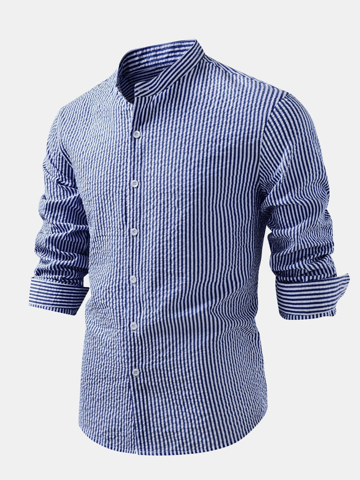 Anthony | Striped Seersucker Shirt with High Collar