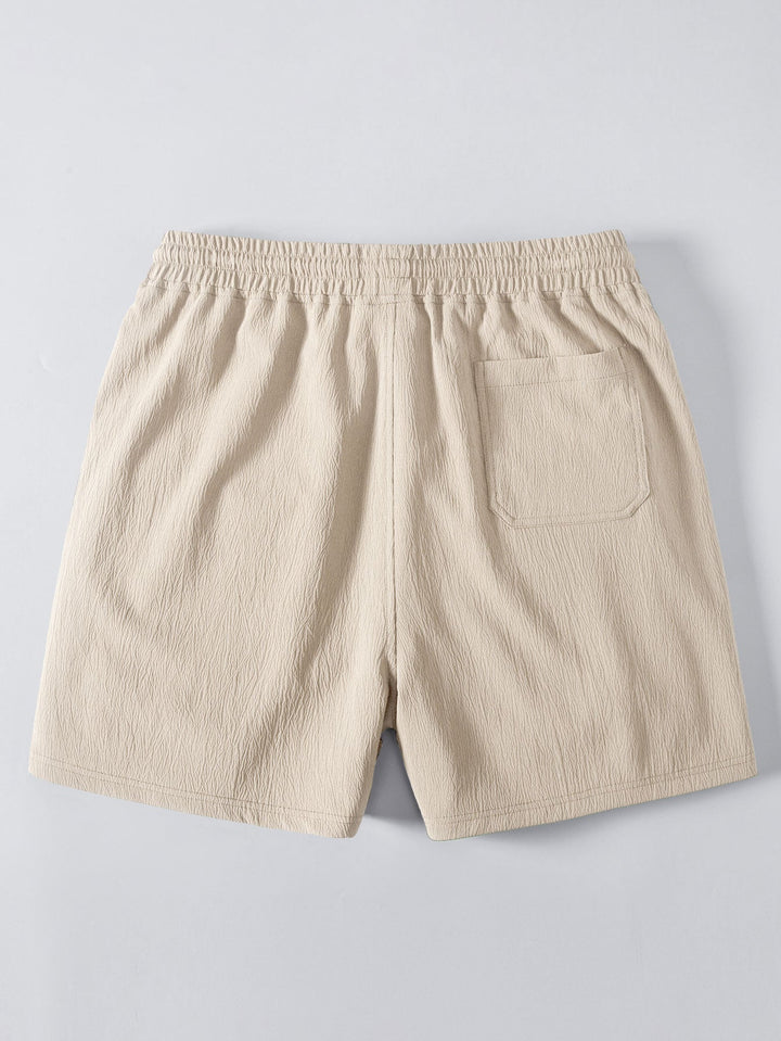 Carlos | Relax Fit Crocheted V Neck Polo & Crinkle Textured Drawstring 5" Shorts