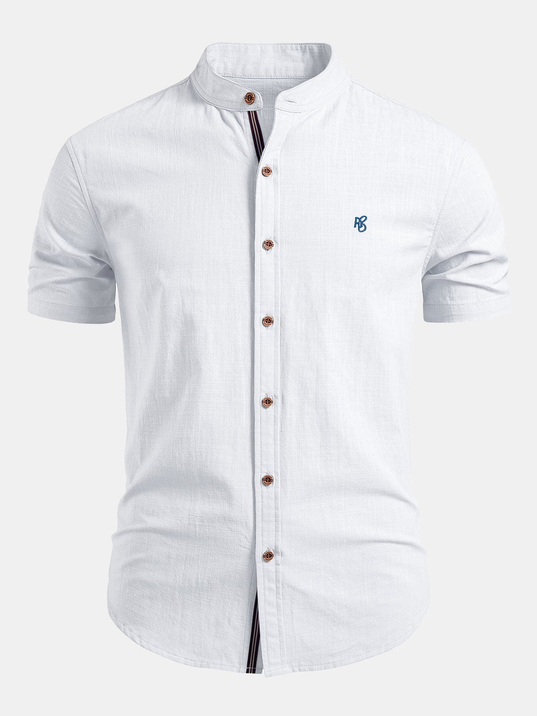 Tom | Short Sleeve Linen Look Stand Collar Shirt & Straight Leg Linen Pants