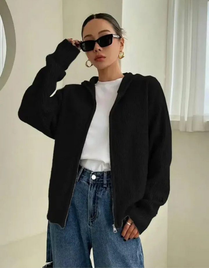 LARALI™ | Casual Zip-Up Hooded Long Sleeve Cardigan