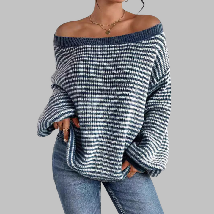POSHIKO™ | Casual Striped Drop Shoulder Long Sleeve Sweater