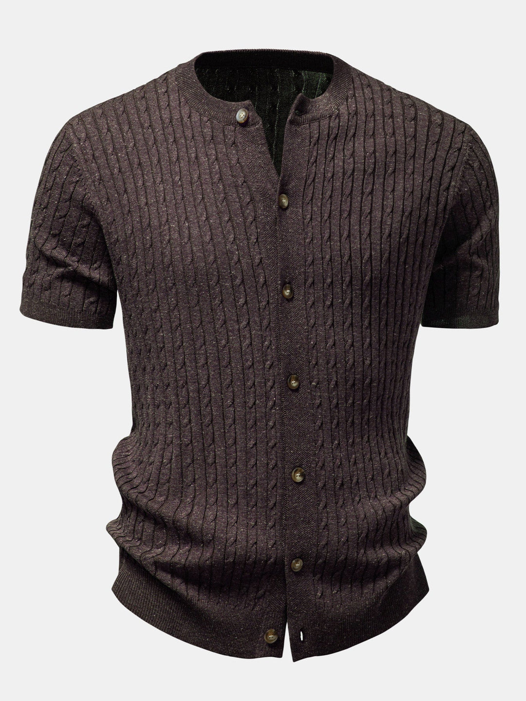 Victor | Twisted Jacquard Crew Neck Button Up Knit Shirt & Slim Fit Tapered Trousers