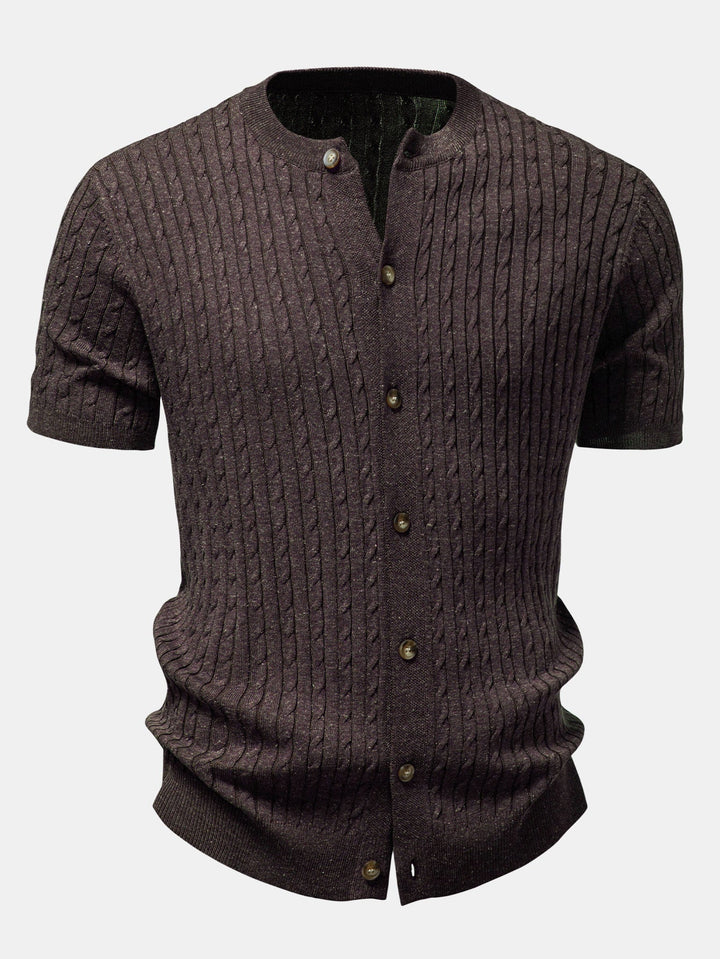 Victor | Twisted Jacquard Crew Neck Button Up Knit Shirt & Slim Fit Tapered Trousers