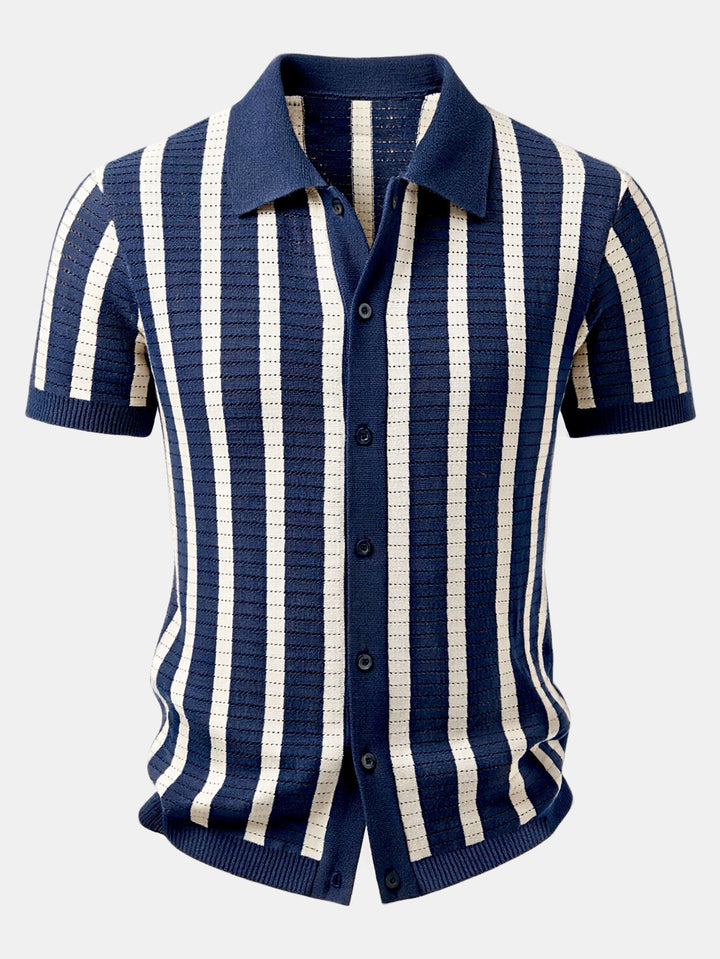 Aaron | Stripe Button Up Knit Shirt & Straight Leg Linen Pants