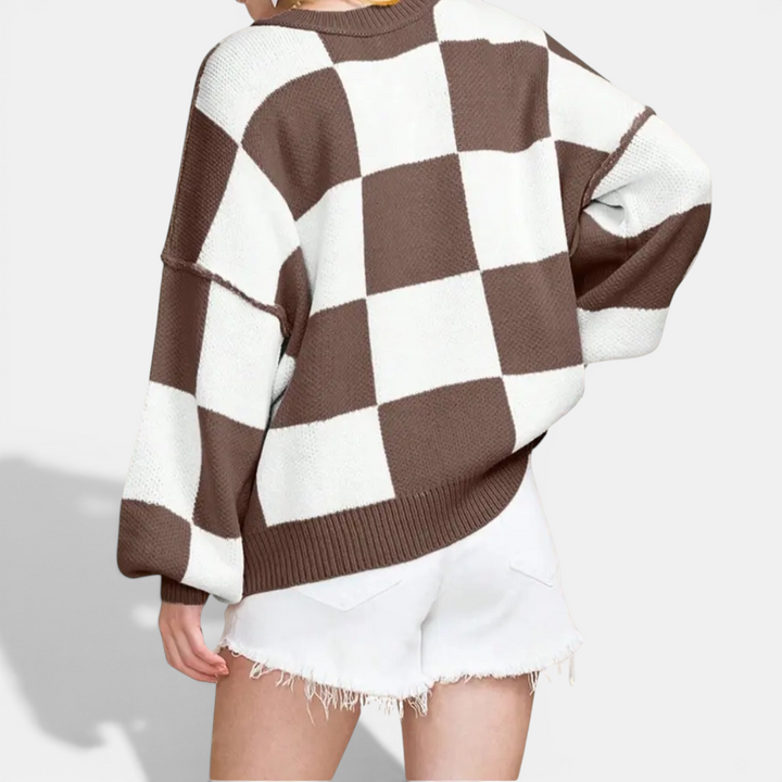 DOVIMA™ | Cozy Plaid Drop-Shoulder Knitted Sweater