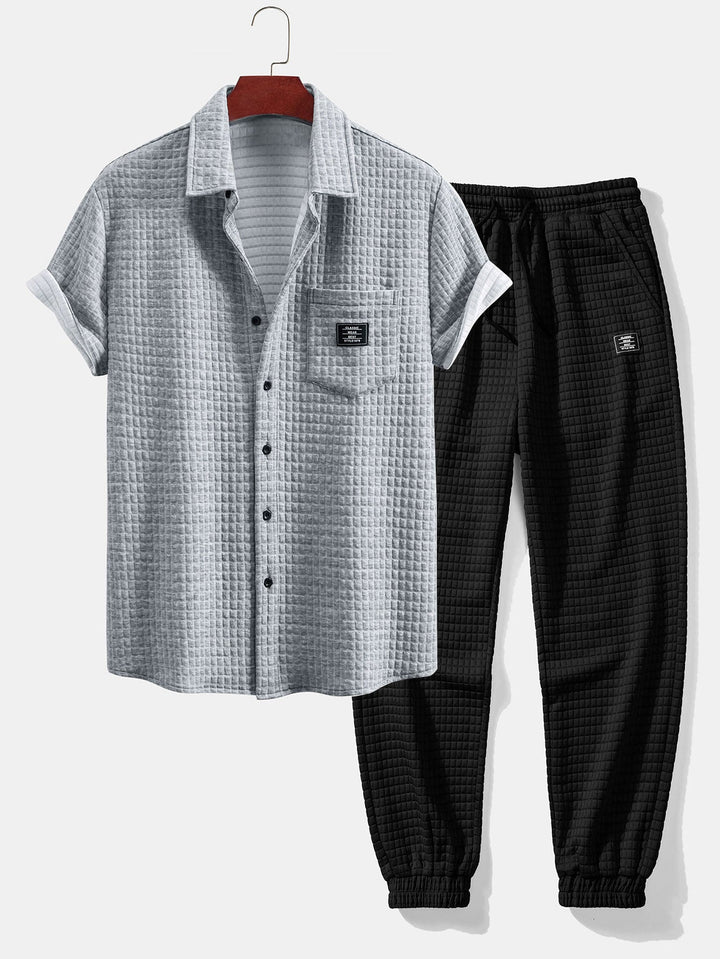 Ron | Korte Mouw Wafelshirt & Trekkoord Wafel Joggingbroek