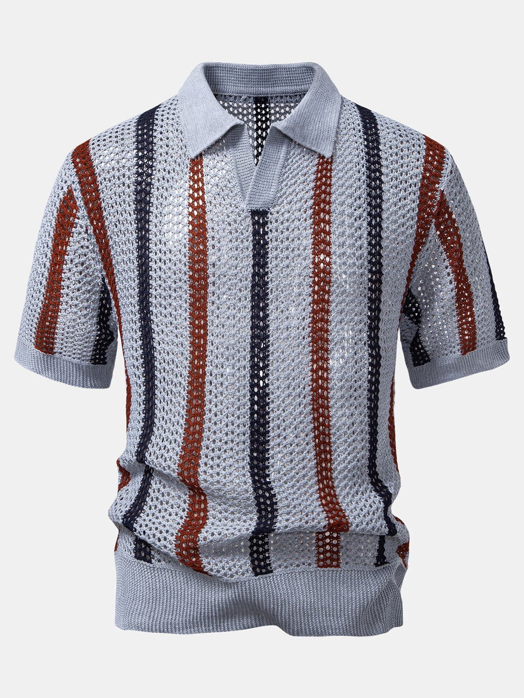 Sam | Gestreepte gehaakte V-hals Polo & linnen broek met rechte pijpen