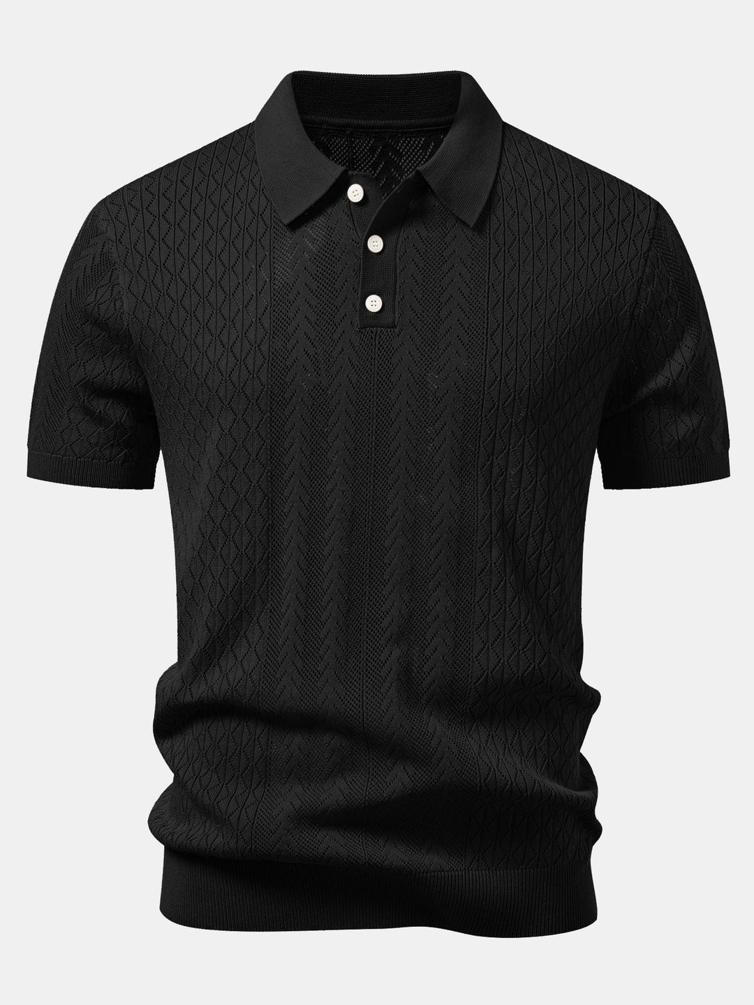 Calix | Geometric Jacquard Open Knit Polo & Crinkle Textured Straight Leg Pants