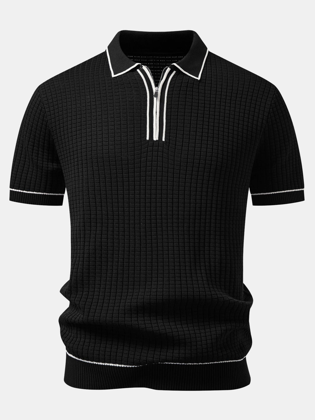 Justin | Contrast Trim Waffle Zipper Knit Polo & Slim Fit Tapered Trousers