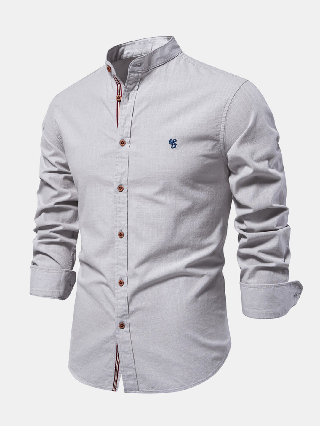 Rob | High-neck linen effect long-sleeve shirt