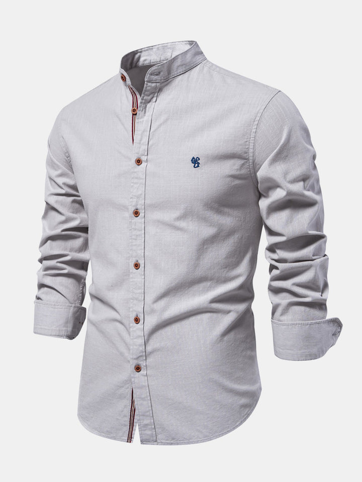 Rob | High-neck linen effect long-sleeve shirt