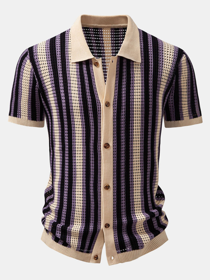 Dan | Striped Eyelet Crochet Shirt
