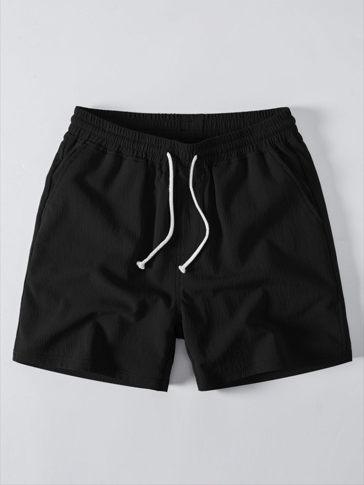 Dan | Stripe Open Knit Shirt & Crinkle Textured Drawstring 5" Shorts