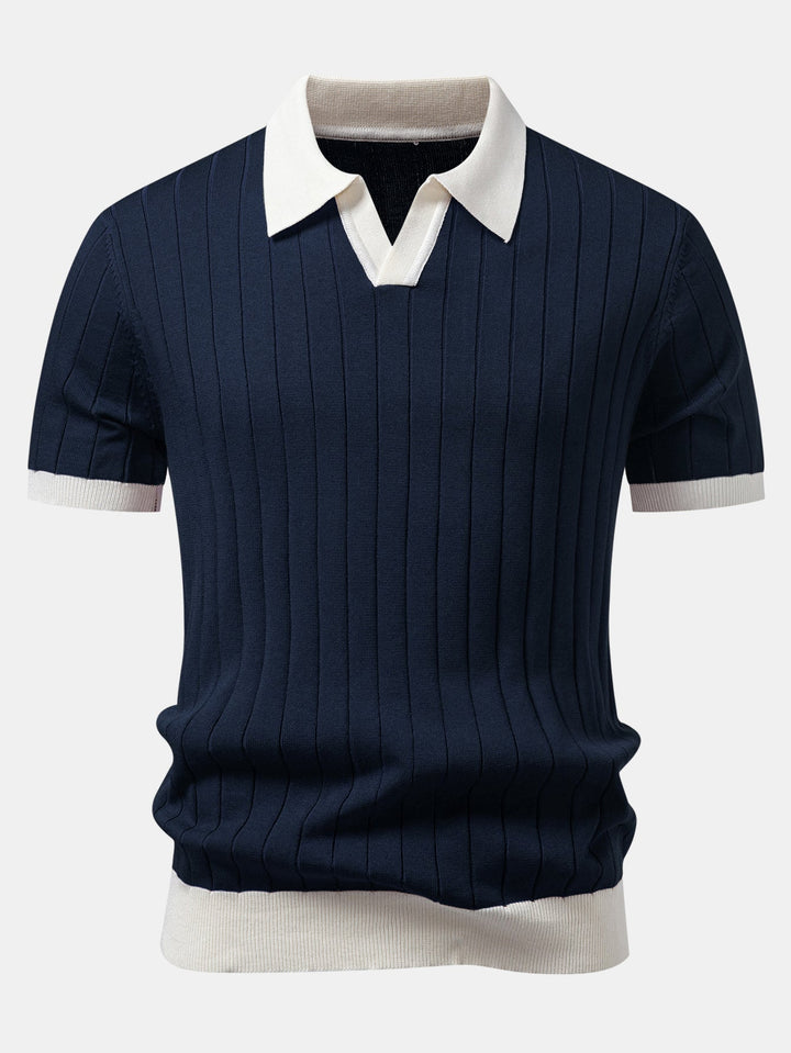 Ron | Contrast Trim Stripe Johnny Collar Polo & Slim Fit Tapered Trousers