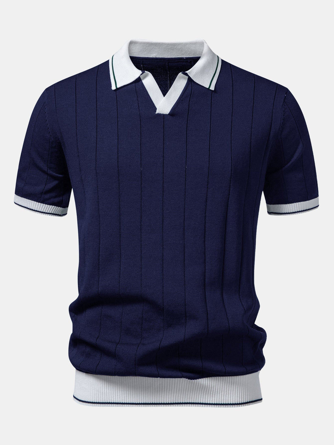 Luke | Contrast Trim Ribbed Johnny Collar Knit Polo & Slim Fit Tapered Trousers