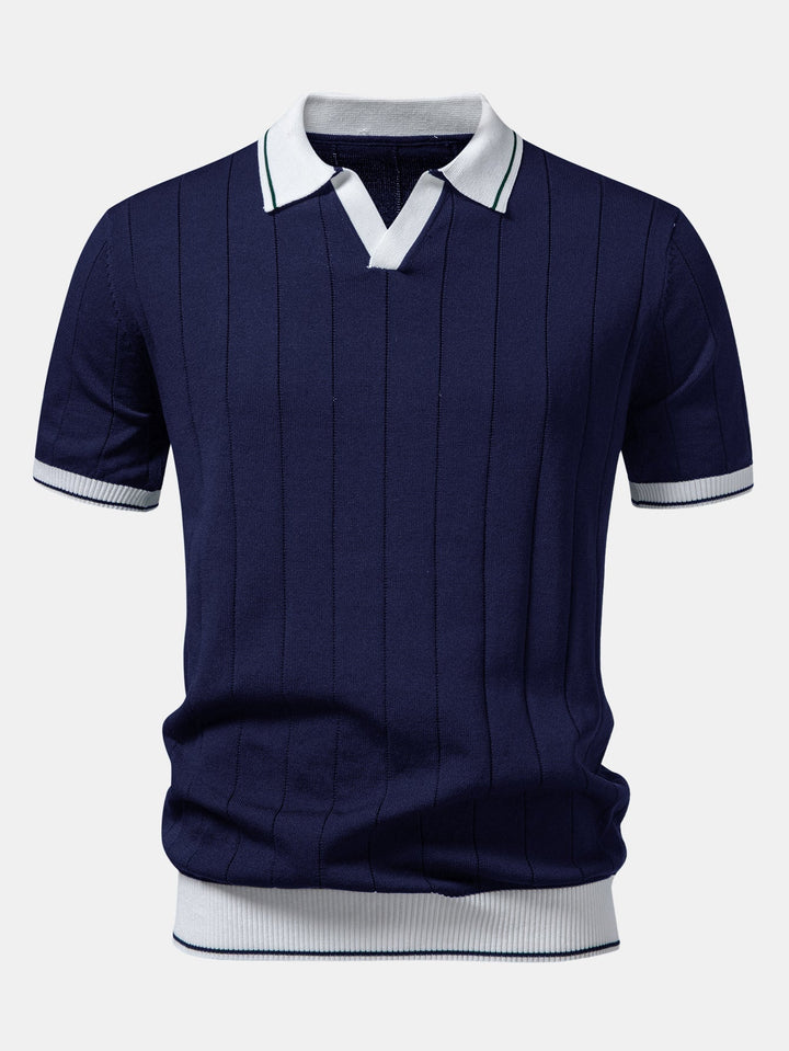 Luke | Contrast Trim Ribbed Johnny Collar Knit Polo & Slim Fit Tapered Trousers