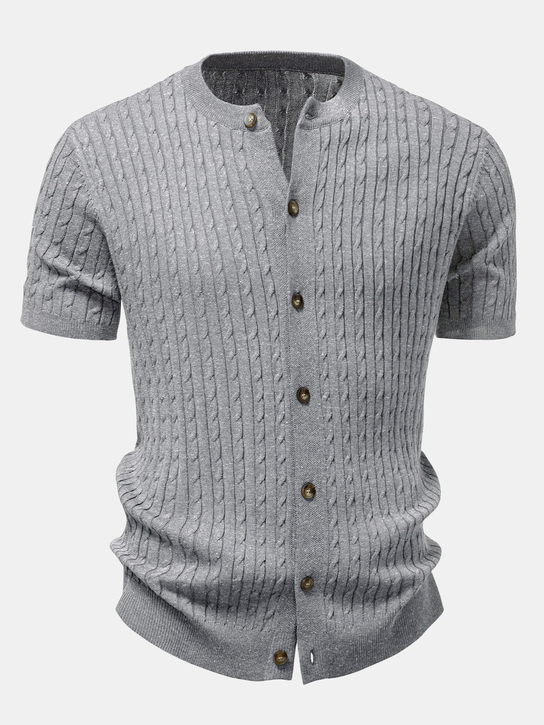 Victor | Twisted Jacquard Crew Neck Button Up Knit Shirt & Slim Fit Tapered Trousers