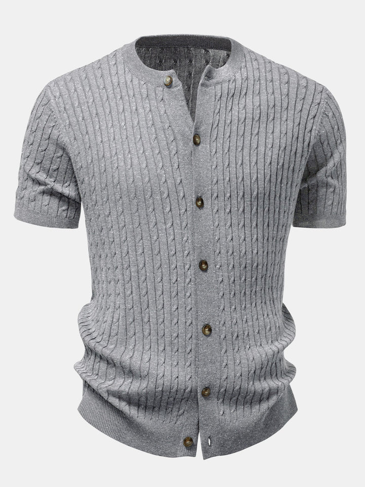 Victor | Twisted Jacquard Crew Neck Button Up Knit Shirt & Slim Fit Tapered Trousers