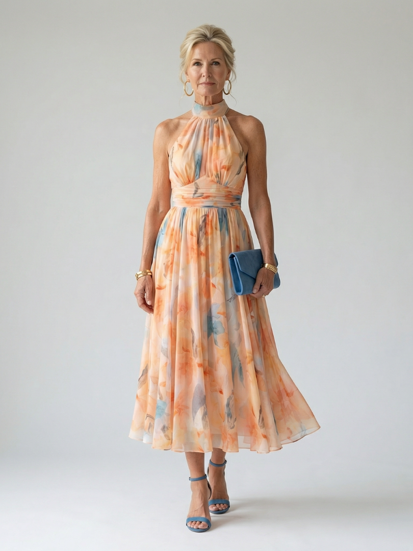 Elin | Soft Halter Neck Midi Dress